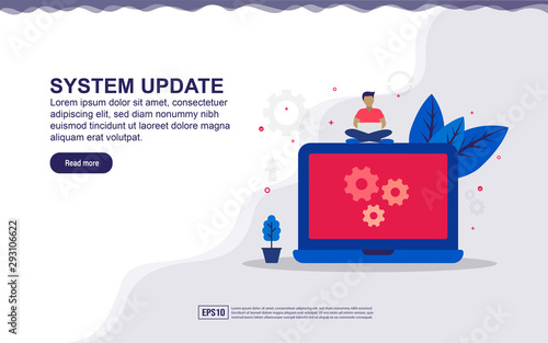 Vector illustration of system update & maintenance system concept with tiny people. Illustration for landing page, social media content, advertising. easy to edit and customize.