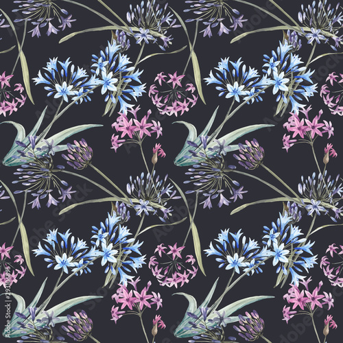 Watercolor allium vector seamless pattern