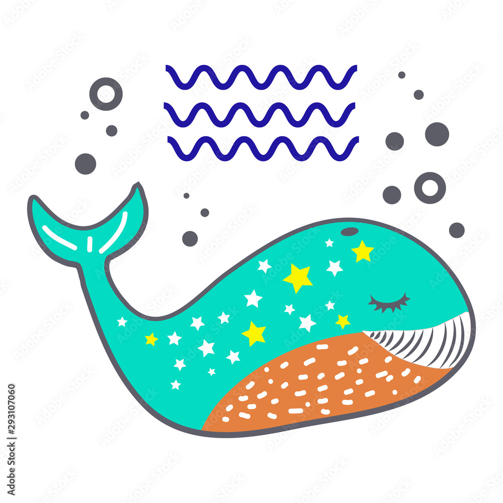 Fototapeta premium Funny simple cartoon style vector whale logo