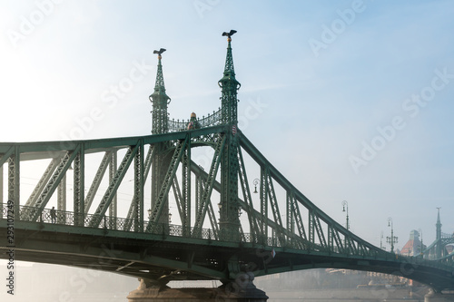 The Liberty Bridge in Budapest in Hungary, it connects Buda and Pest cities across the Danube river. shortest bridge in Budapest city.