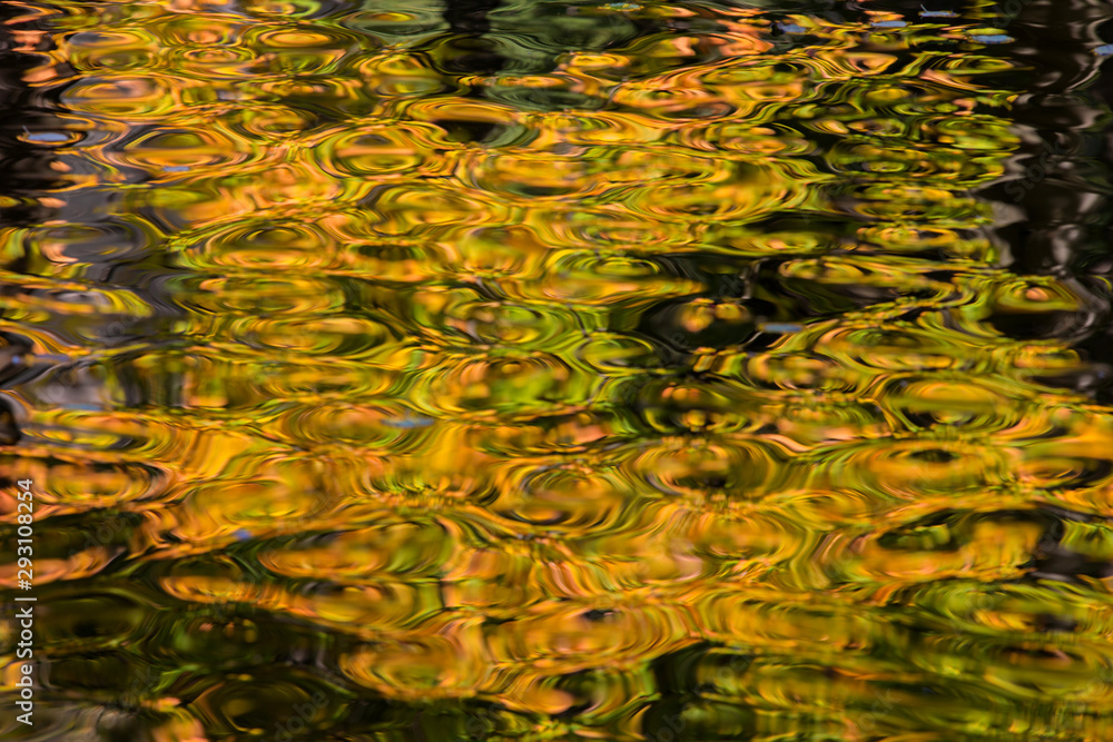 Blurry reflections of colorful gold autumn trees in the water. Abstract background on a theme of autumn Blurry reflections of colorful gold autumn trees in the water. Abstract background on a theme of autumn