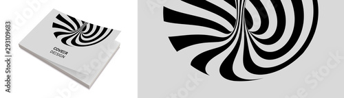 Cover design template. Black and white pattern with optical illusion. Applicable for placards, banners, book covers, brochures, planners or notebooks. 3d vector illustration.