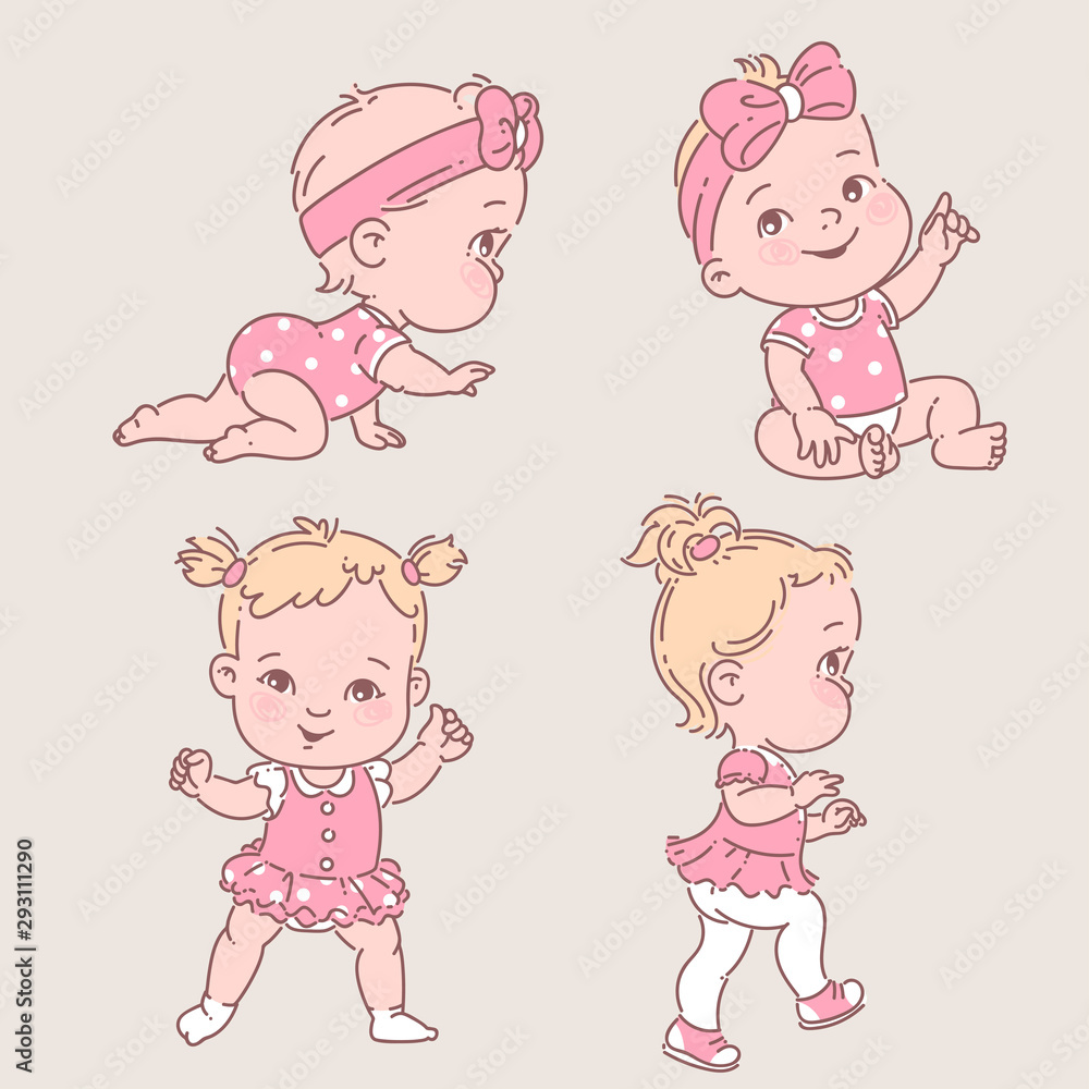 Baby girl in clothes. Cute active little girl crawling, sitting,standing, walking. Baby girl in clothes. Cute active little girl crawling, sitting,standing, walking.