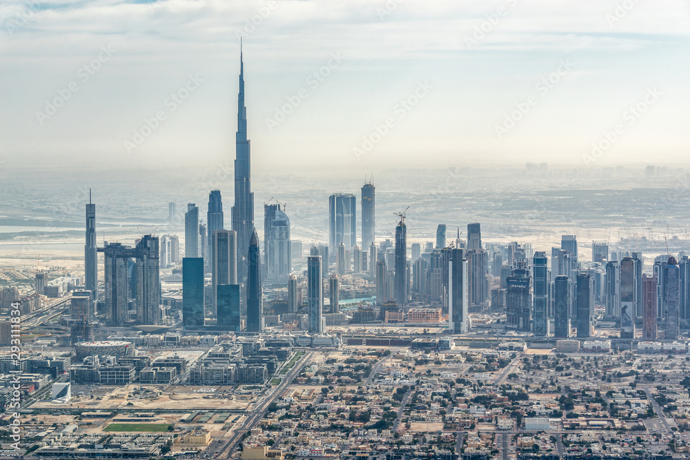 Aerial view of Dubai skyline, United Arab Emirates