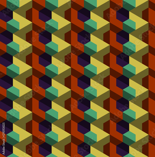 Colorful seamless pattern with hexagons. Low poly honeycomb geometric background.