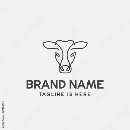 cow head linear logo design vector, cow linear emblem, cow head illustration, farming logo