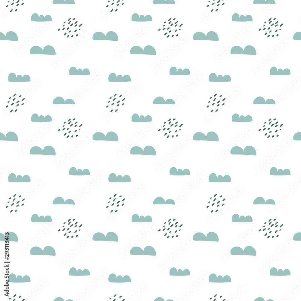 Obraz premium Vector scandinavian seamless pattern clouds and rain. Cute simple doodle background for children room textile, wallpaper