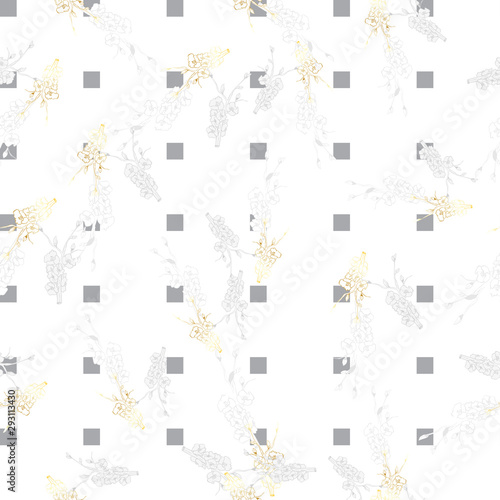 Vintage brunch gold collection for wallpaper design. Seamless vintage background. Botanical illustration. Spring floral texture. 