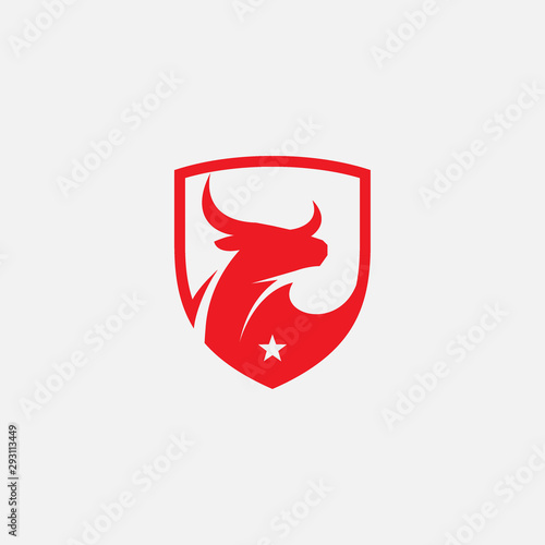 bull logo design vector, bull shield illustration, long horned icon, buffalo icon vector
