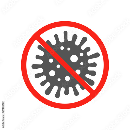 Stop sign of virus, bacteria, germs and microbe. Stop icon isolated on white background. Antibacterial and antiviral defense, protection infection. Vector Illustration. EPS 10