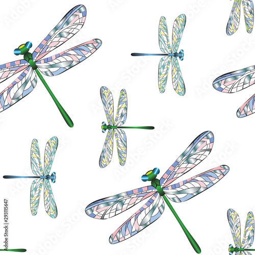 dragonfly colorful. seamless pattern