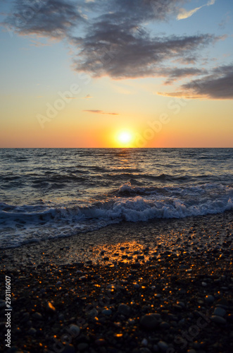 Waves of the Black sea during sunset