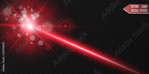 Abstract laser beam. Transparent isolated on black background. Vector illustration.