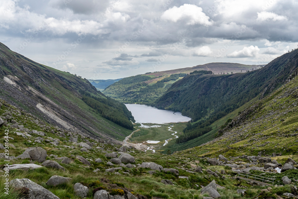 Fototapeta premium Glendalough Upper lake, Glenealo valley, Wicklow way, County Wicklow, Ireland.