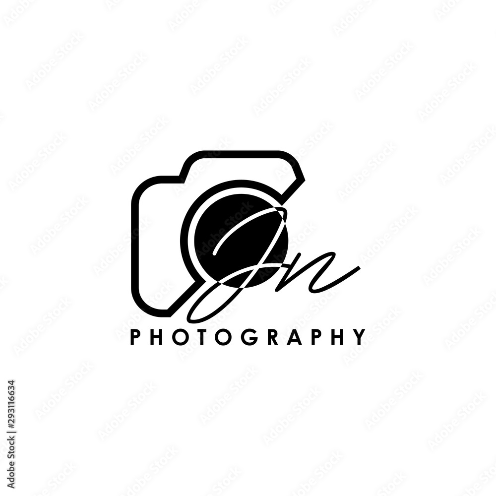 Obraz premium Initial Letter JN with camera. Logo photography simple luxury vector.