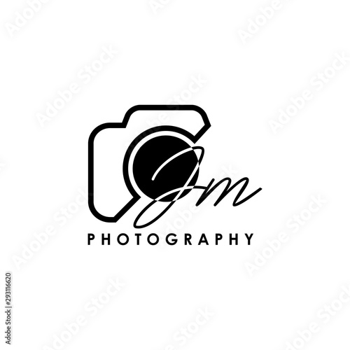 Initial Letter JM with camera. Logo photography simple luxury vector.