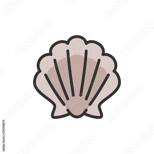 Vector shell, seashell flat color line icon.