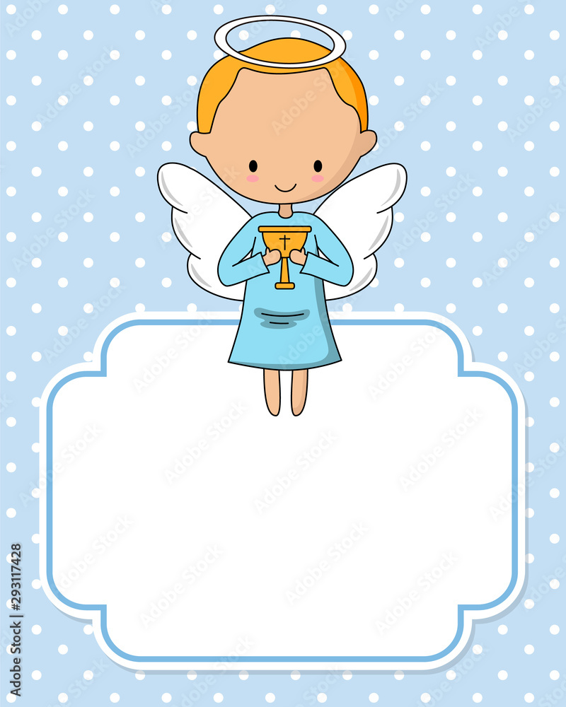 Angel boy with star. Frame with blank space to add text Angel boy with star. Frame with blank space to add text