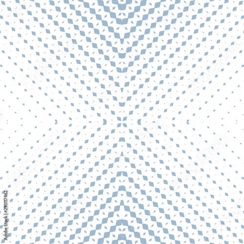 Blue and white vector halftone geometric seamless pattern with rhombuses