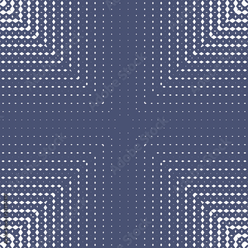 Navy blue geometric halftone seamless pattern with small rhombuses, squares