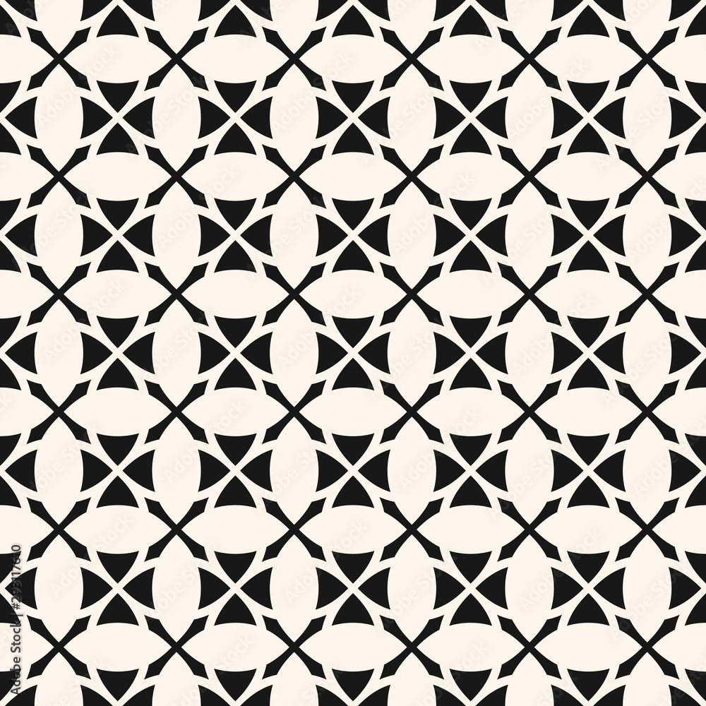Fototapeta premium Vector geometric floral grid texture. Abstract black and white seamless pattern