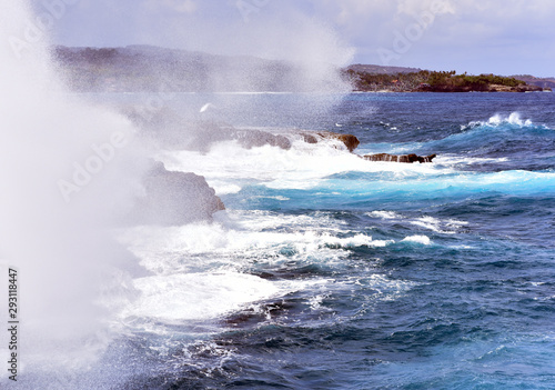 Devil's Tears is a rocky outcrop with large crashing waves which is located in Nusa Lembongan Island, Indonesia