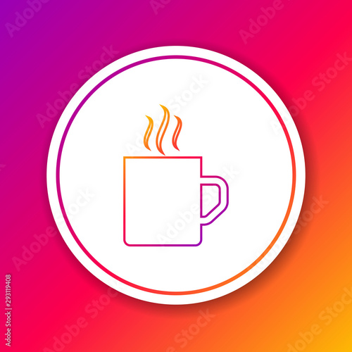 Color line Coffee cup flat icon isolated on color background. Tea cup. Hot drink coffee. Circle white button. Vector Illustration