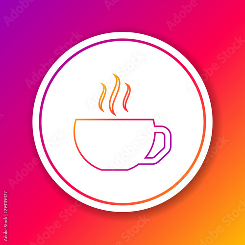 Color line Coffee cup flat icon isolated on color background. Tea cup. Hot drink coffee. Circle white button. Vector Illustration