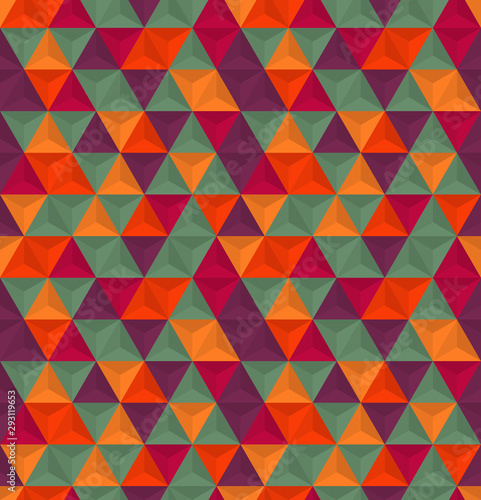 Vector abstract seamless pattern with triangles of different colors. Textile background for package, cover, greeting cards.
