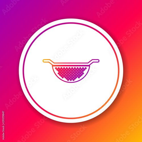 Color line Kitchen colander icon isolated on color background. Cooking utensil. Cutlery sign. Circle white button. Vector Illustration