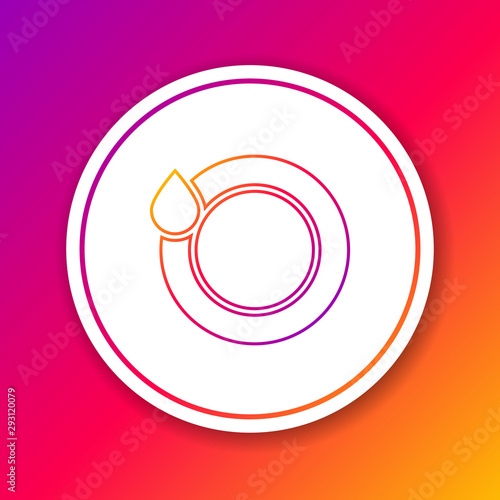 Color line Washing dishes icon isolated on color background. Plate and sponge. Cleaning dishes icon. Dishwasher sign. Clean tableware sign. Circle white button. Vector Illustration