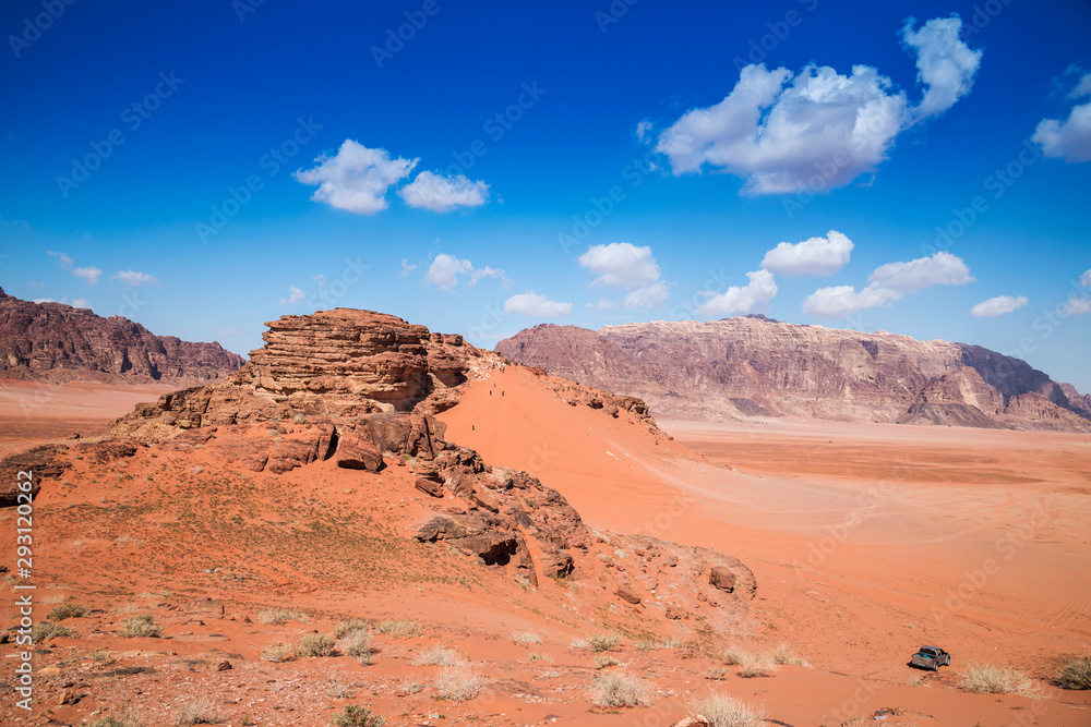 Panoramic view of the red dune at Wadi Rum desert, southern Jordan