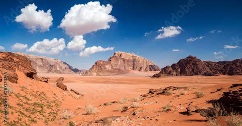 Panoramic view of Jamal Ramm at Wadi Rum desert, southern Jordan
