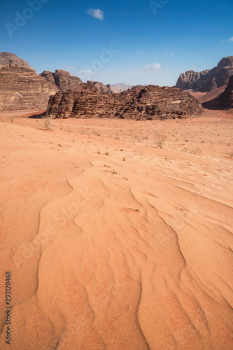 Wind drawing shapes in the sand dunes, Wadi Rum desert, southern Jordan