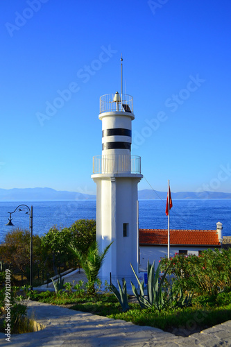 KUSADASI, TURKEY - September 18, 2019: Pigeon Island Lighthouse
