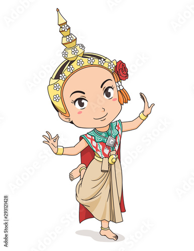 Cartoon character of traditional Thai dancer girl.