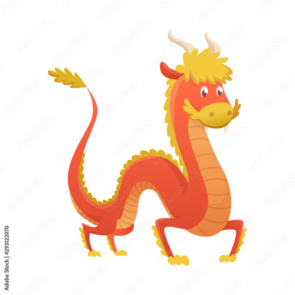 Obraz premium Japan or china dragon cartoon vector cute dragonfly dino character baby dinosaur for kids fairytale dino illustration isolated on white background.