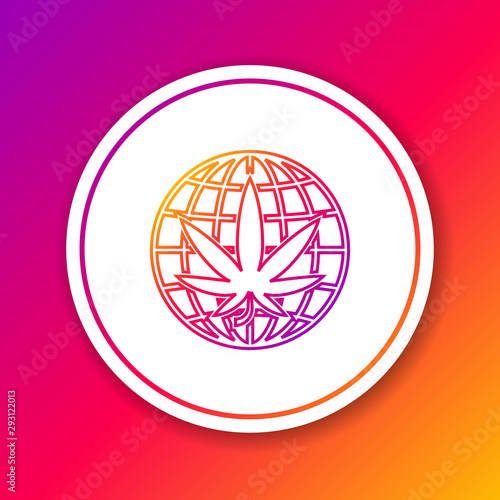 Color line Legalize marijuana or cannabis globe symbol icon isolated on color background. Hemp symbol. Circle white button. Vector Illustration