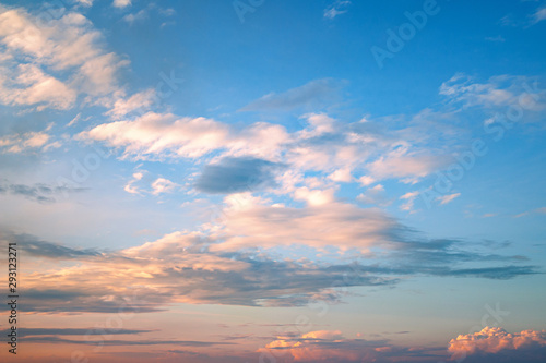 Panorama sky. Landscape image of sky and clouds at sunset in the evening.