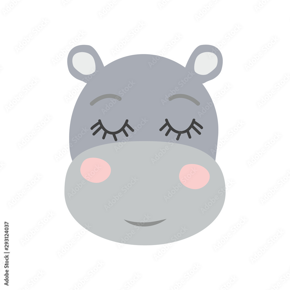 Cute sweet little hippo smiling face art. Kids nursery scandinavian hand drawn illustration. Simple children nursery print. Graphic design Cute sweet little hippo smiling face art. Kids nursery scandinavian hand drawn illustration. Simple children nursery print. Graphic design