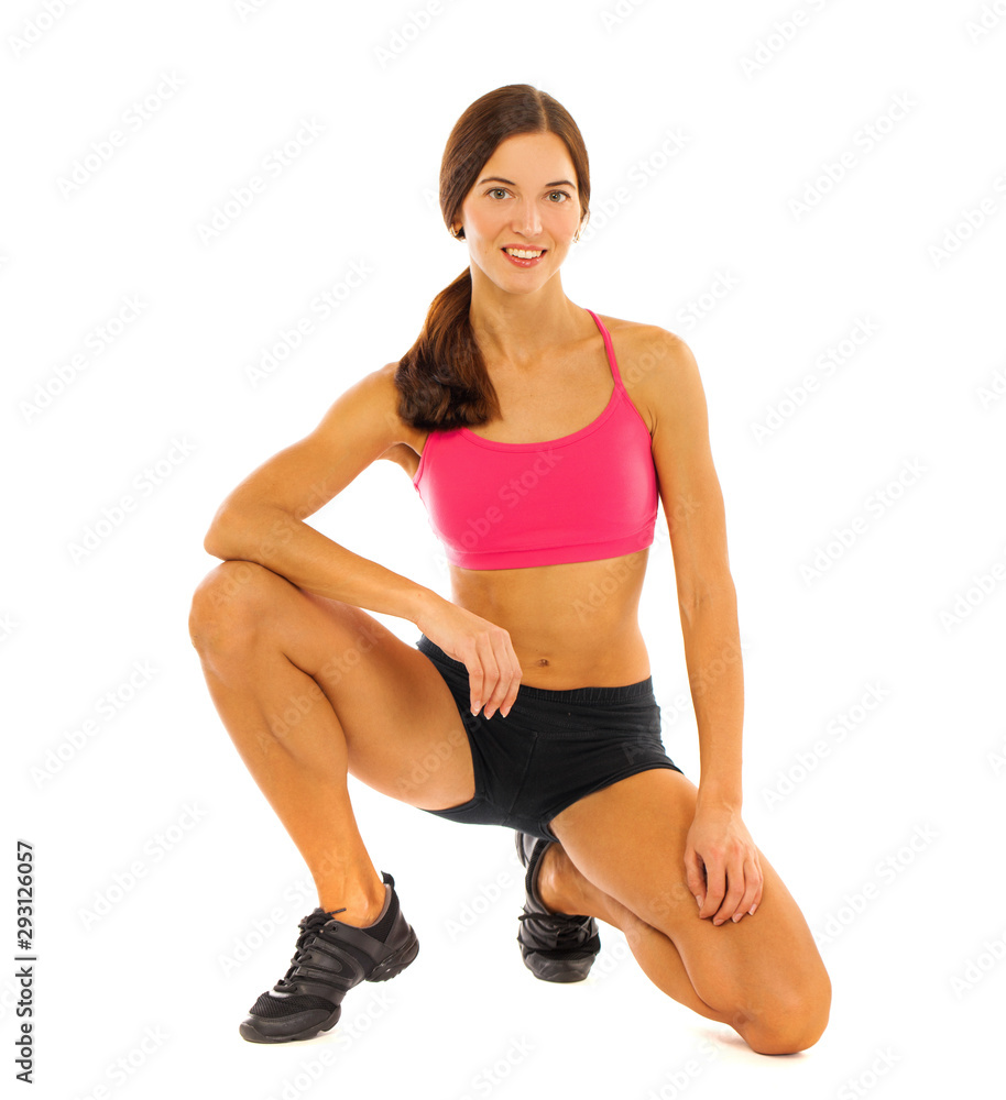 Young healthy girl doing exercises, full length portrait isolated over white background Young healthy girl doing exercises, full length portrait isolated over white background