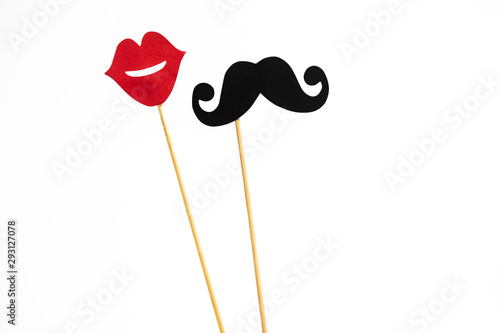 Photo booth props lips and Black Mustache isolated on white background © JK2507
