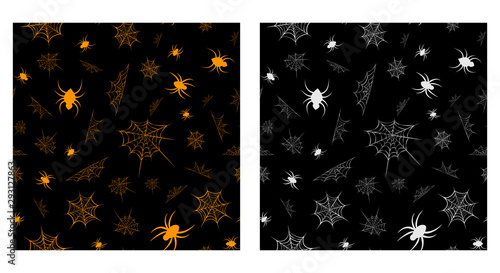 seamless cobweb pattern collection. line art of spider web and spiders for halloween. Scary spider web background template. cobweb and spiders silhouette. Spooky halloween decoration element