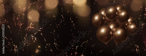 Photography Celebratory bokeh background with golden balloons