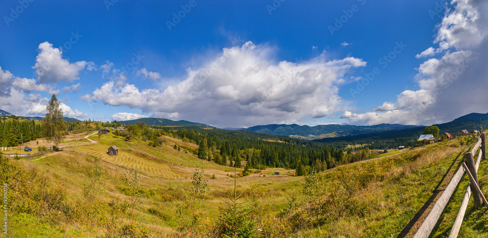 panorama landscape with mountains and clouds