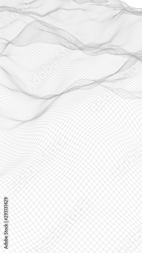 Abstract landscape on a white background. Cyberspace grid. hi tech network. 3d illustration. Vertical orientation