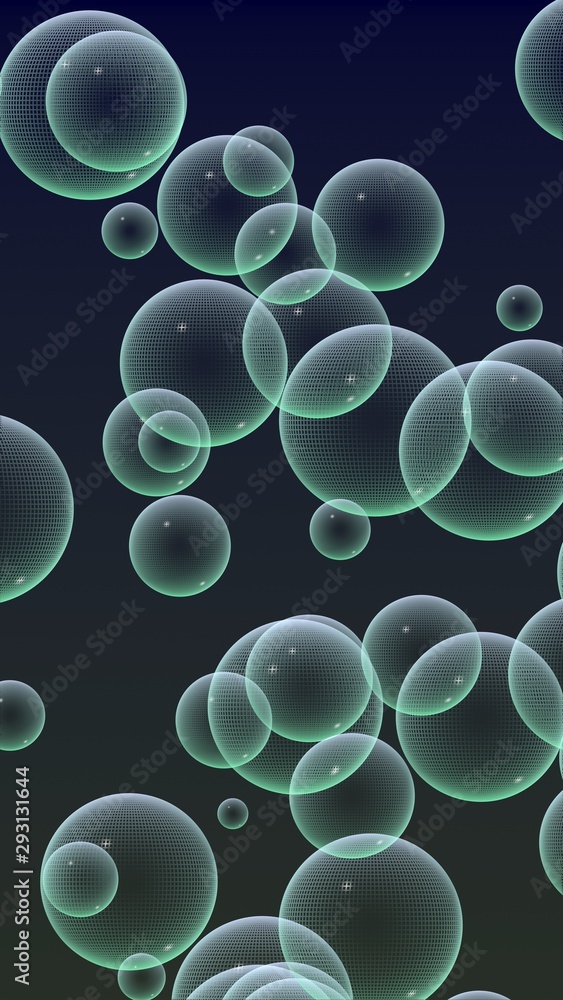 Dark background green mesh bubbles. Wallpaper, texture with bubble. 3D  illustration Stock Photo | Adobe Stock