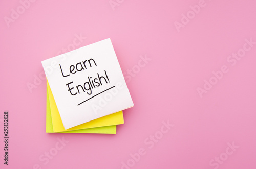 Learn english sticky notes on pink background