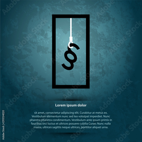 Illustration of death penalty or suicide. Hanging paragraph. Dark destroyed background. Lorem Ipsum.