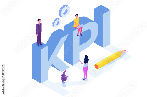 KPI, Key performance indicator, Business consulting isometric concept. Vector illustration.